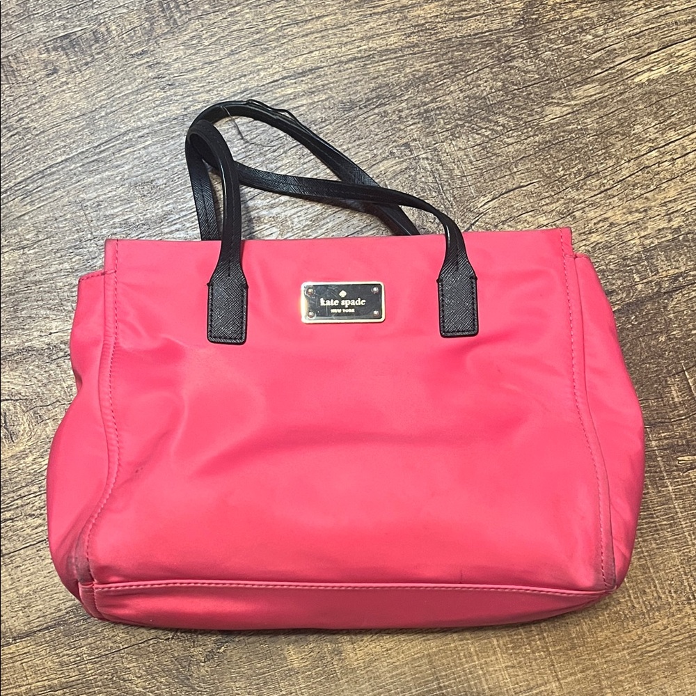 Kate Spade New York Pink Nylon Tote Shoulder Bag Black Handles – Read - Picture 3 of 15